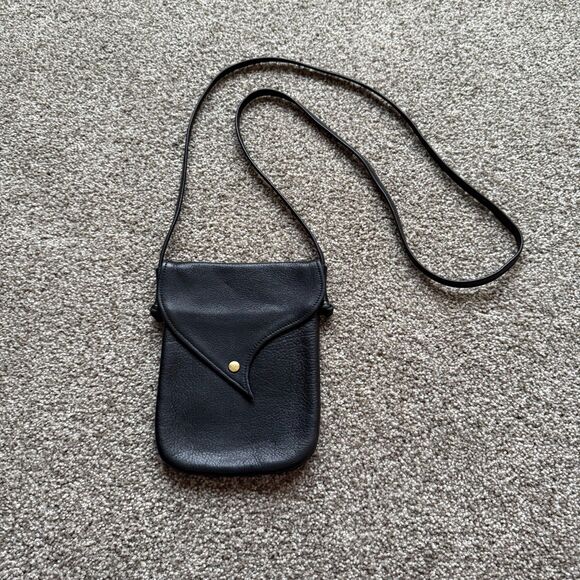 ASYMMETRICAL BLACK LEATHER CROSSBODY PURSE - Picture 1 of 5